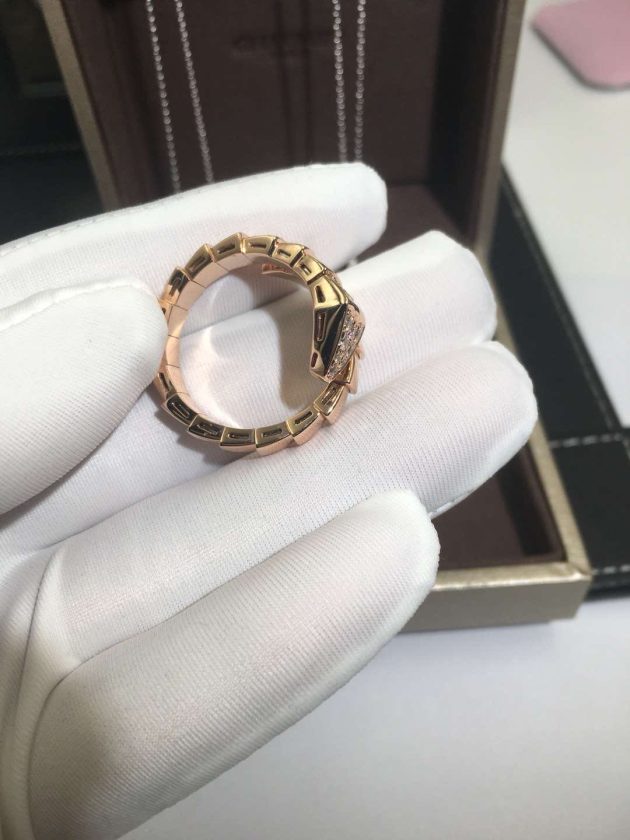 bvlgari serpenti one coil ring in 18kt rose gold set with pave diamonds on the head 620a1e299128a