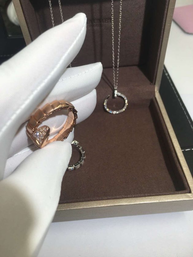 bvlgari serpenti one coil ring in 18kt rose gold set with pave diamonds on the head 620a1e32b41ca