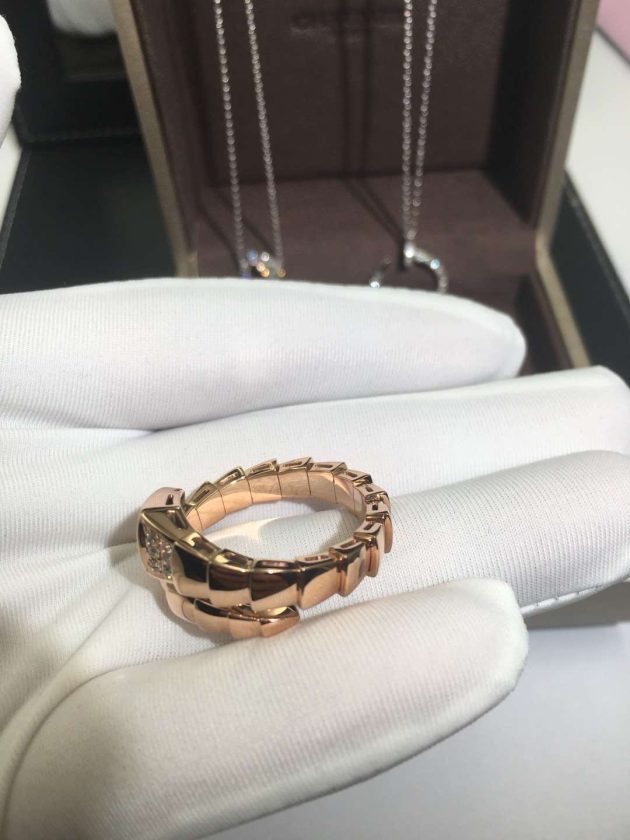 bvlgari serpenti one coil ring in 18kt rose gold set with pave diamonds on the head 620a1e3aa1e68