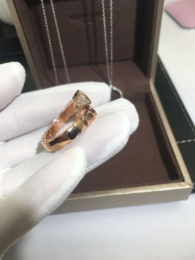 bvlgari serpenti one coil ring in 18kt rose gold set with pave diamonds on the head 620a1e406faab