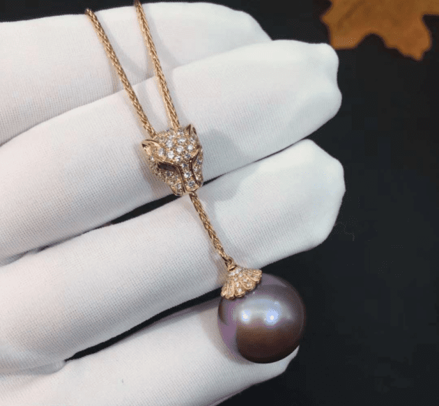cartier 18k rose gold panthere de cartier necklace diamond and pearl pendant n788888 62097377b884e