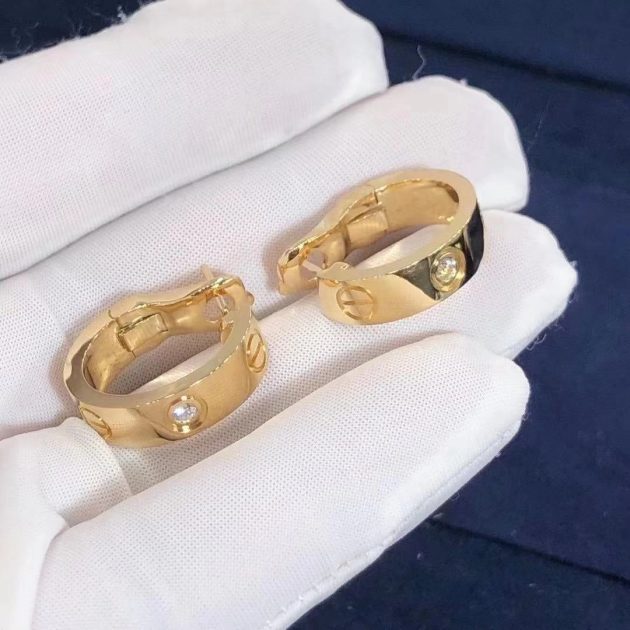 cartier 18k yellow gold 2 diamonds love hoop earrings b8022900 6209582f2604b