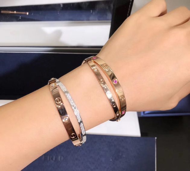 cartier cross love bracelet in 18k pink gold and white gold pave diamonds n6039217 6209c9fc17547