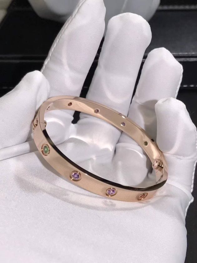cartier love bracelet 18k pink gold set 10 gemstones 6209d112cbcf9