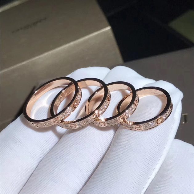 cartier love ring 2 6mm band small model 18k pink gold pave diamonds b4218100 6209bc293da4c