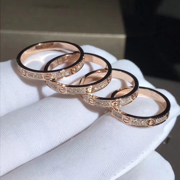 cartier love ring 2 6mm band small model 18k pink gold pave diamonds b4218100 6209bc32262ac