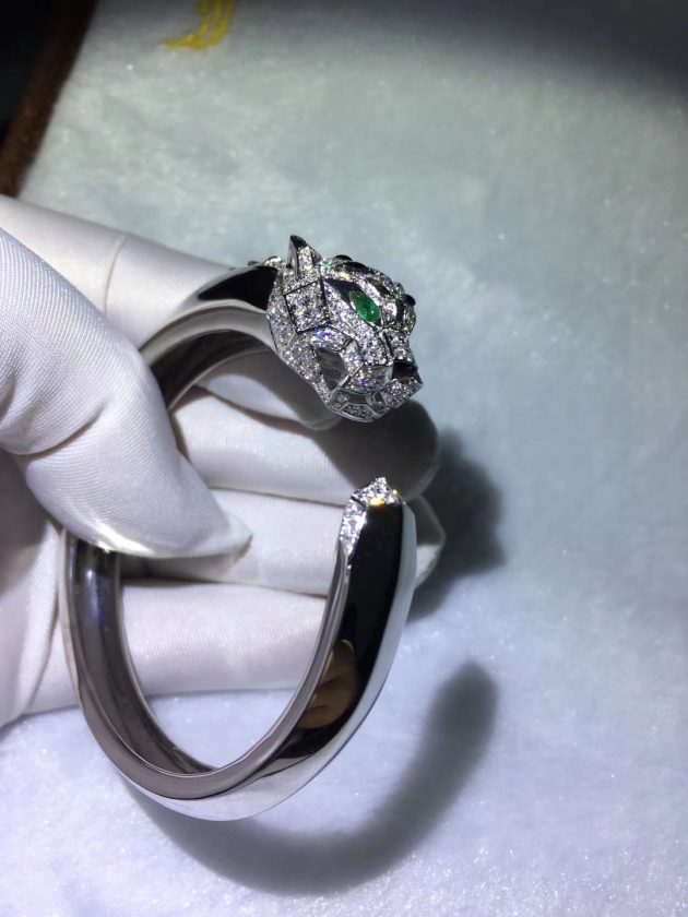 classic panthere de cartier bracelet white gold diamonds emeralds