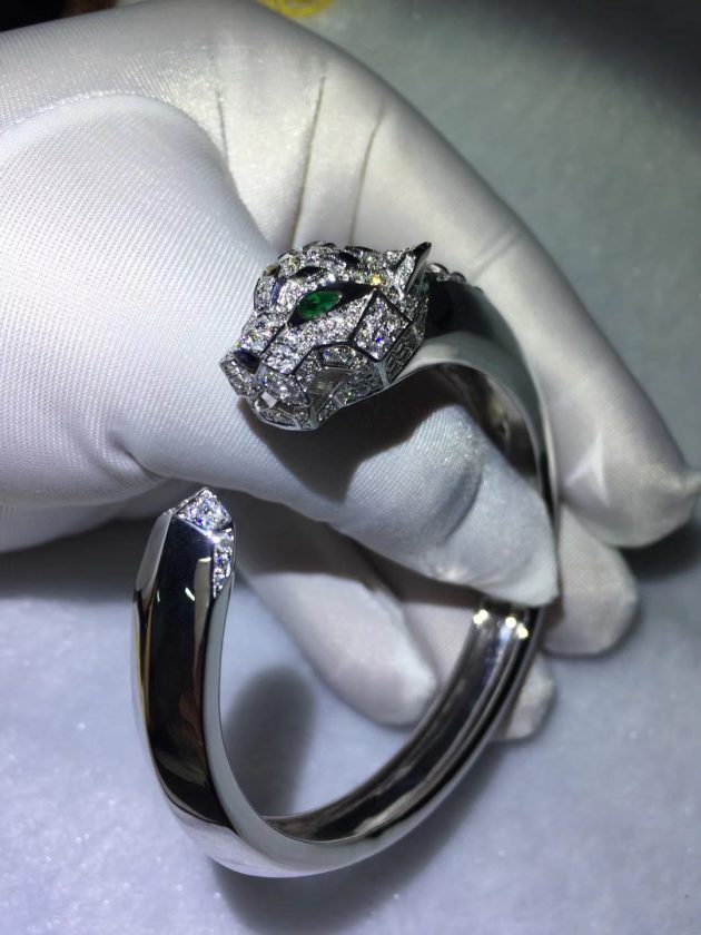 classic panthere de cartier bracelet white gold diamonds emeralds