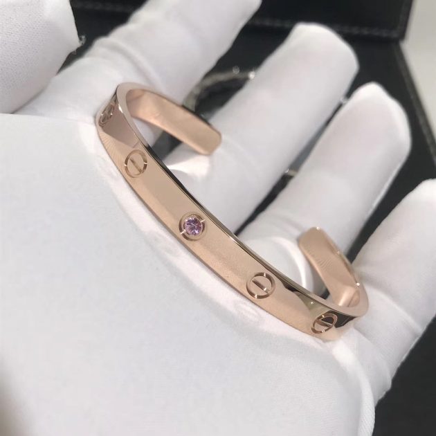 custom 18k pink gold 1 rose sapphire open cuff cartier love bracelet b6030017 6209bbbd2ce9b