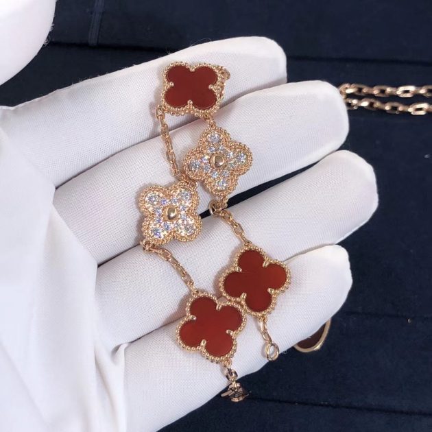 custom 18k pink gold diamond van cleef vintage alhambra bracelet 5 motifs 620849cc864a0