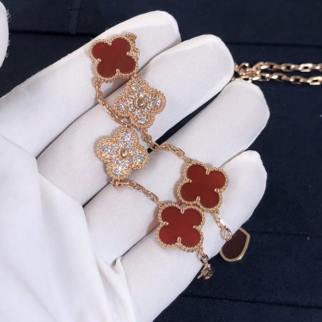 custom 18k pink gold diamond van cleef vintage alhambra bracelet 5 motifs 620849f6552d5