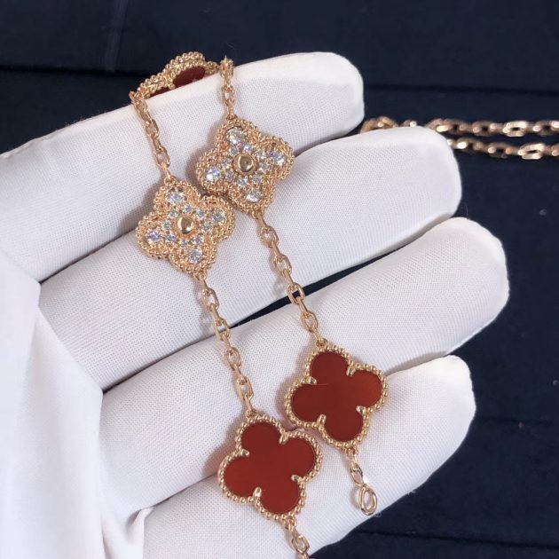 custom 18k pink gold diamond van cleef vintage alhambra bracelet 5 motifs 620849f930ade
