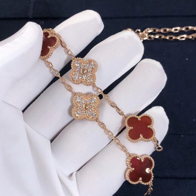 custom 18k pink gold diamond van cleef vintage alhambra bracelet 5 motifs 620849fc17371