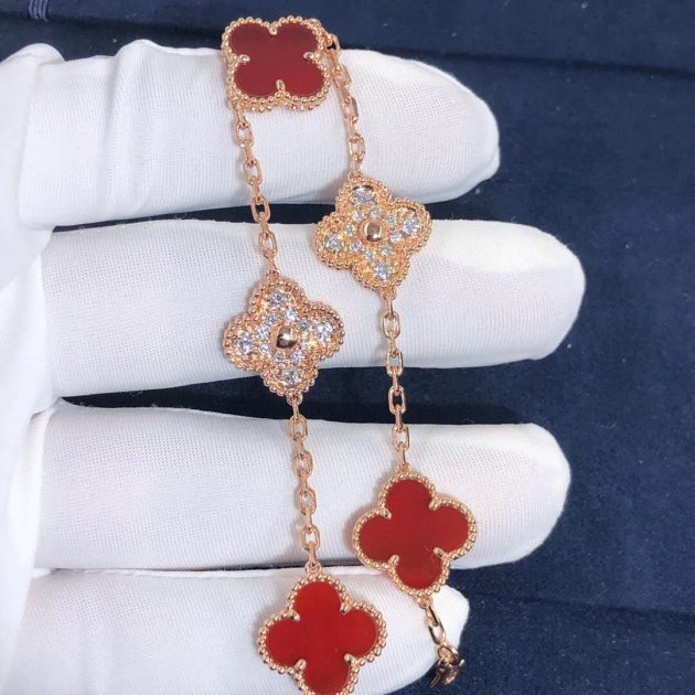 custom 18k pink gold diamond van cleef vintage alhambra bracelet 5 motifs 620849fef3291
