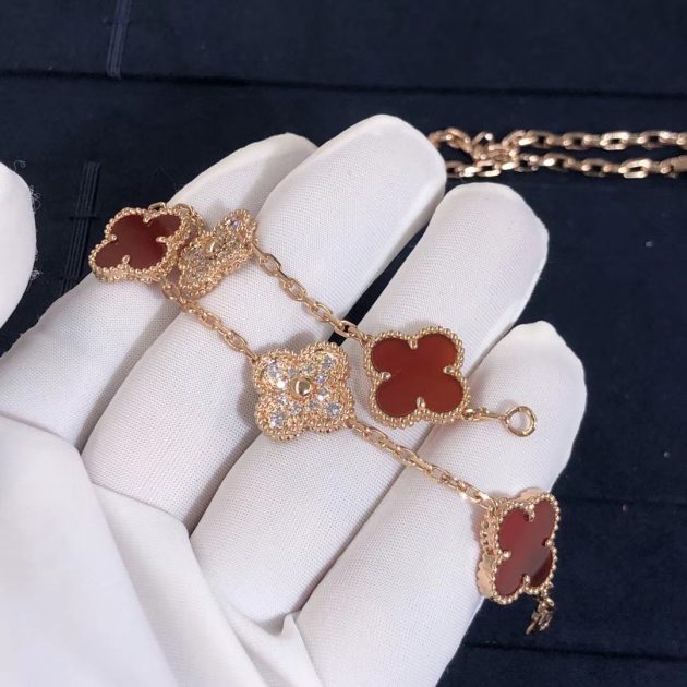 custom 18k pink gold diamond van cleef vintage alhambra bracelet 5 motifs 62084a021a2df