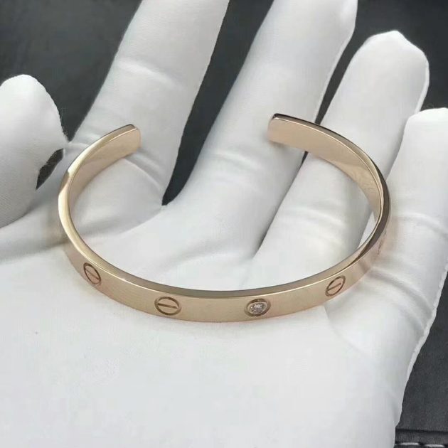 custom 18k rose gold 1 diamond cartier love open cuff bracelet 6209ba574c6f1