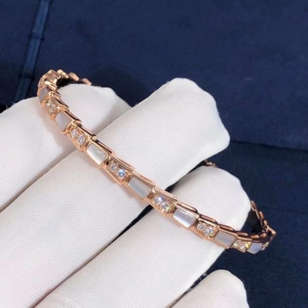 custom bvlgari serpenti viper 18k rose gold bracelet set with mother of pearl elements and pave diamonds br858356 620a10b553fa3