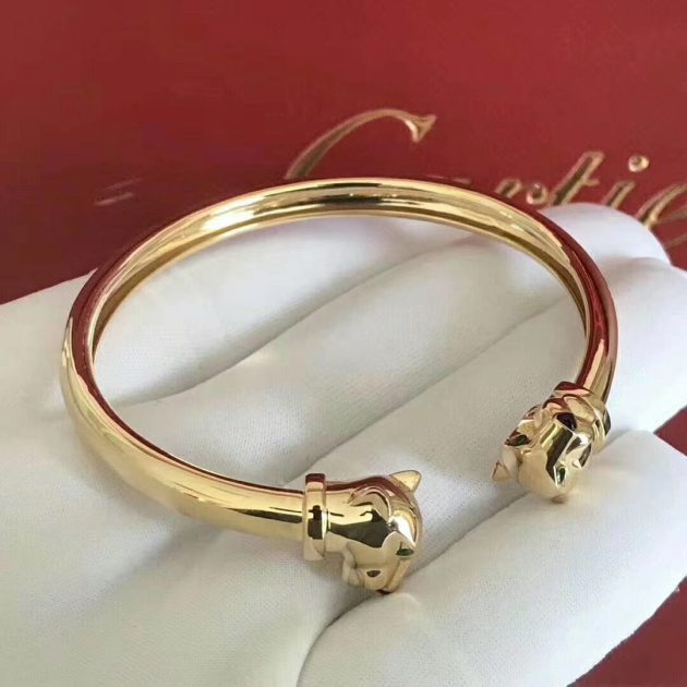 custom cartier panthere de cartier tsavorite onyx 18k yellow gold two head panthere open bracelet n6706117 6209b8ec3e2a0
