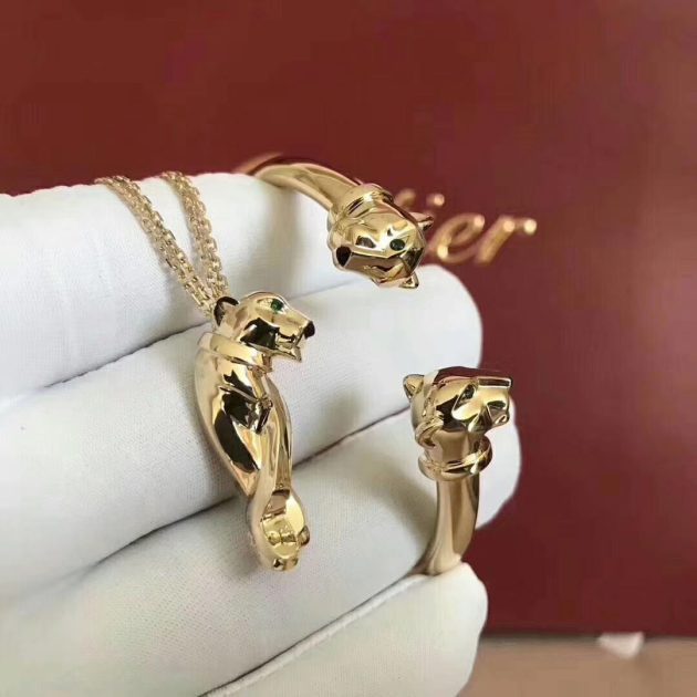 custom cartier panthere de cartier tsavorite onyx 18k yellow gold two head panthere open bracelet n6706117 6209b8ef9e108