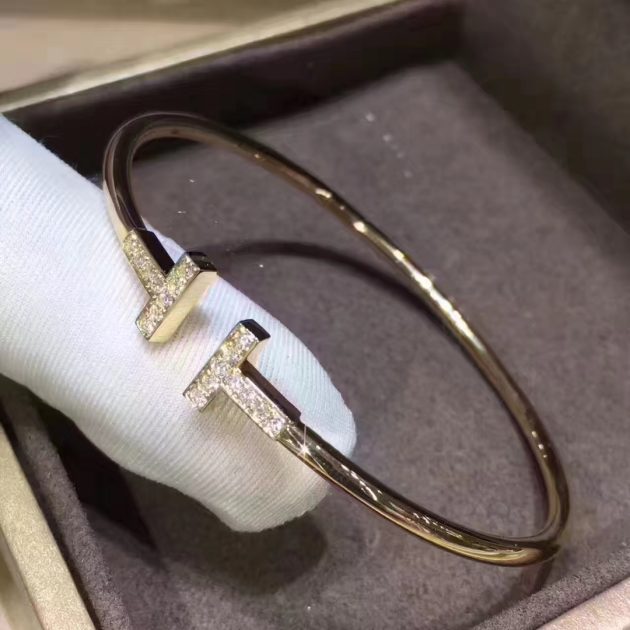 custom made 18k gold tiffany t wire bracelet with diamond 6209f787d11f3