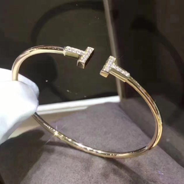 custom made 18k gold tiffany t wire bracelet with diamond 6209f792c295b