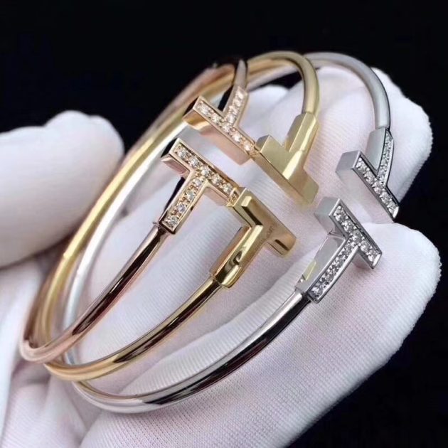 custom made 18k gold tiffany t wire bracelet with diamond 6209f7a695d5f