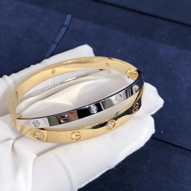 custom made 18k yellow gold and white gold with 12 diamond cartier love bracelet 6209acd264b01