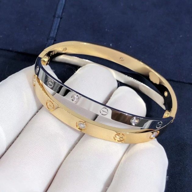 custom made 18k yellow gold and white gold with 12 diamond cartier love bracelet 6209acdbe52aa