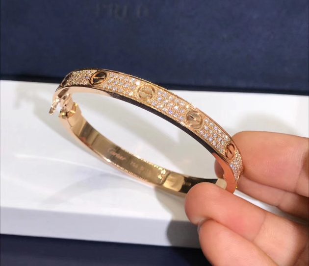 custom made 18k yellow gold cartier love bracelet with pave 204 diamonds n6035017 6209bde56d99e
