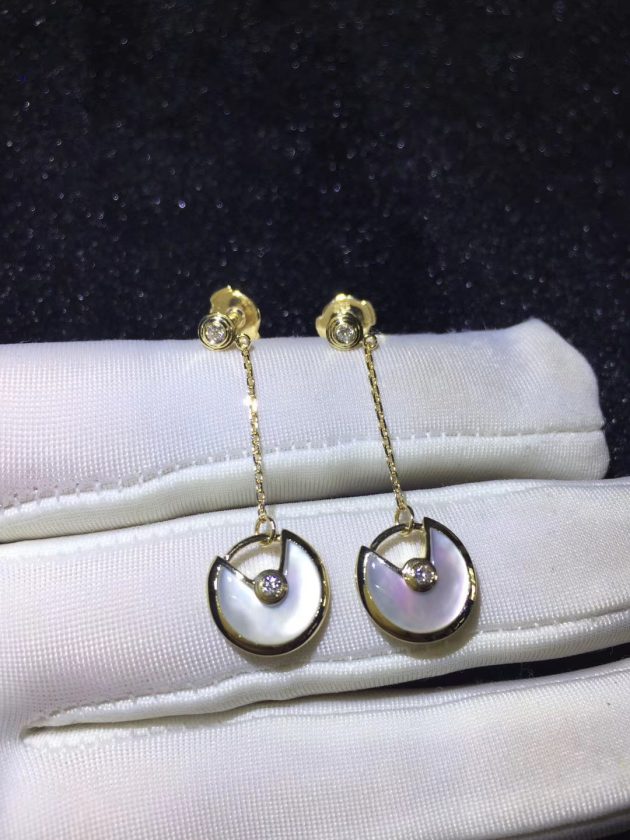 custom made amulette de cartier drop earrings 18k yellow gold with mother of pearl set with 4 diamonds 6209d41d6a149