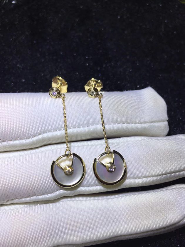 custom made amulette de cartier drop earrings 18k yellow gold with mother of pearl set with 4 diamonds 6209d420d3ba8