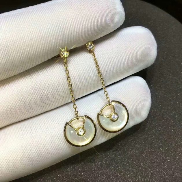 custom made amulette de cartier drop earrings 18k yellow gold with mother of pearl set with 4 diamonds 6209d42559336