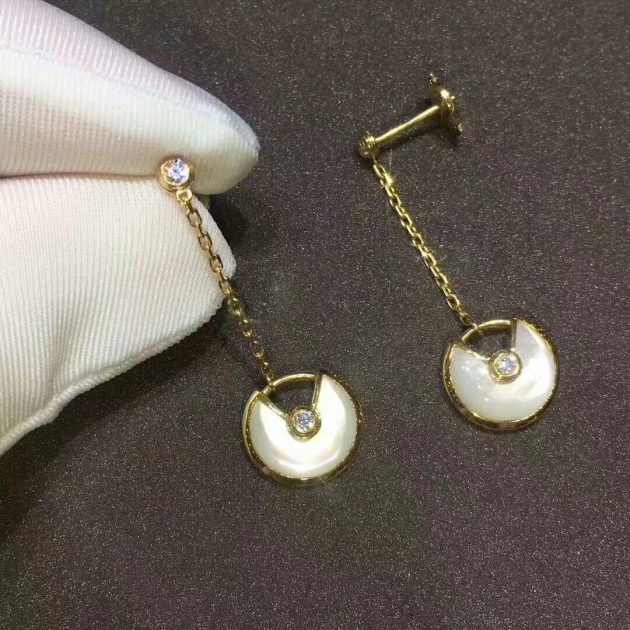 custom made amulette de cartier drop earrings 18k yellow gold with mother of pearl set with 4 diamonds 6209d42958988