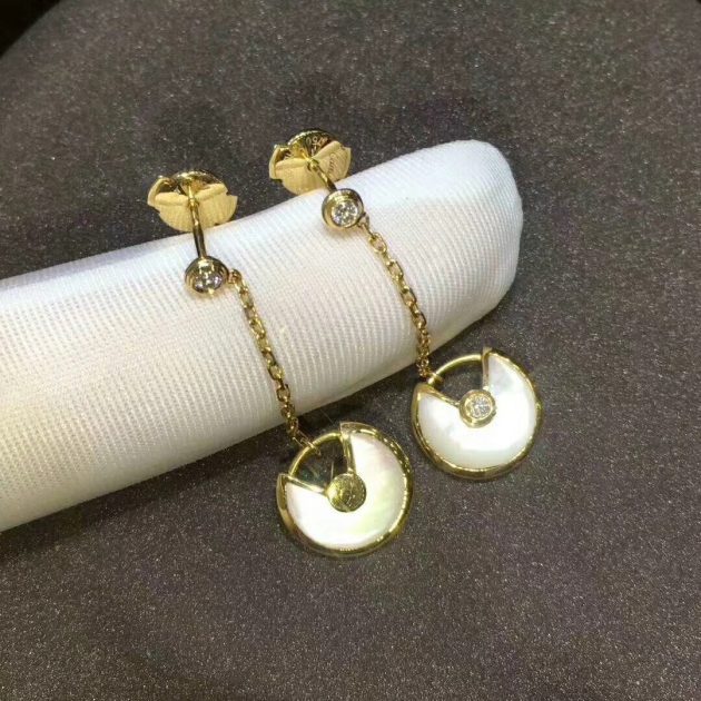 custom made amulette de cartier drop earrings 18k yellow gold with mother of pearl set with 4 diamonds 6209d42d53f03