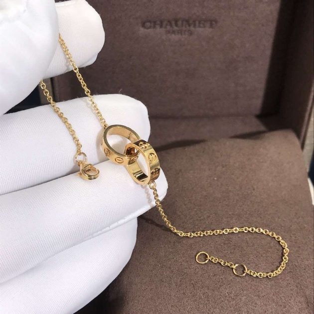 custom made authentic cartier 18k yellow gold love 2 hoops gold chain bracelet b6027100 6209be2678ac0