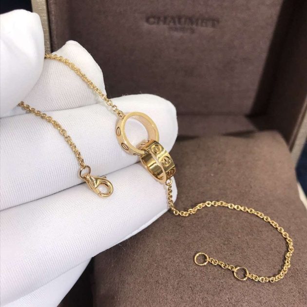 custom made authentic cartier 18k yellow gold love 2 hoops gold chain bracelet b6027100 6209be29b4967