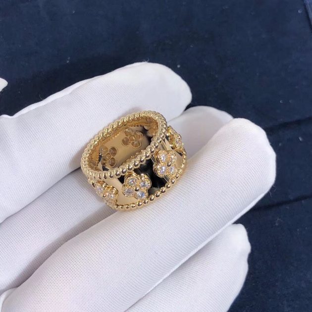 custom made authentic van cleef arpels perlee clovers ring yellow gold diamond 6208107498740
