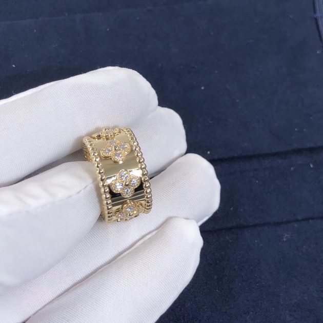 custom made authentic van cleef arpels perlee clovers ring yellow gold diamond 620811c3ccb83