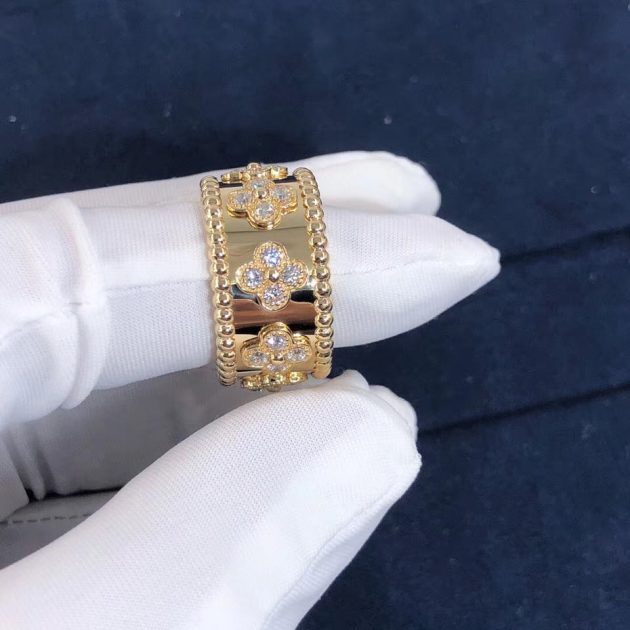 custom made authentic van cleef arpels perlee clovers ring yellow gold diamond 620811c72382d