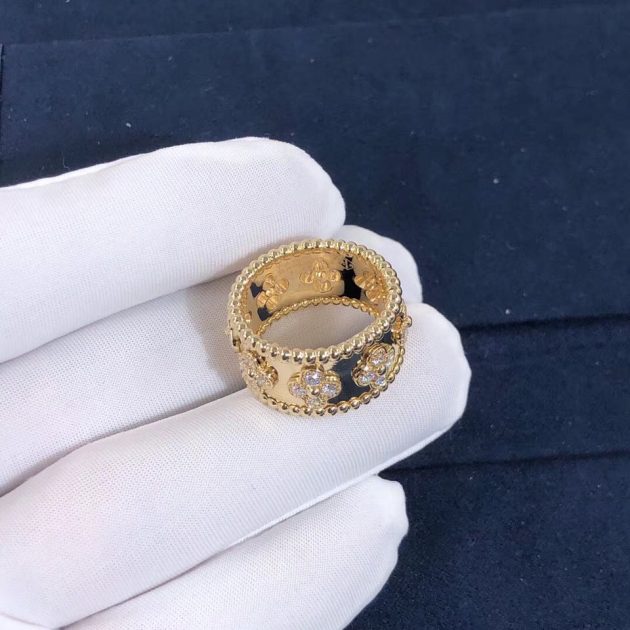 custom made authentic van cleef arpels perlee clovers ring yellow gold diamond 620811ca509e9