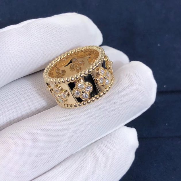 custom made authentic van cleef arpels perlee clovers ring yellow gold diamond 620811cd36eb8