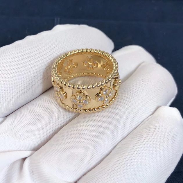 custom made authentic van cleef arpels perlee clovers ring yellow gold diamond 620811d617411