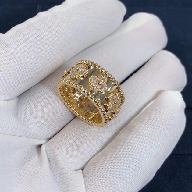 custom made authentic van cleef arpels perlee clovers ring yellow gold diamond 620811d90ce2c