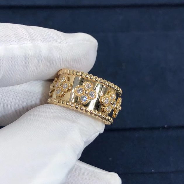 custom made authentic van cleef arpels perlee clovers ring yellow gold diamond 620811dd38965