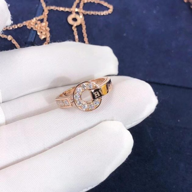 custom made bvlgari bvlgari 18 kt rose gold ring set with pave diamonds an855854 620a0648b1748