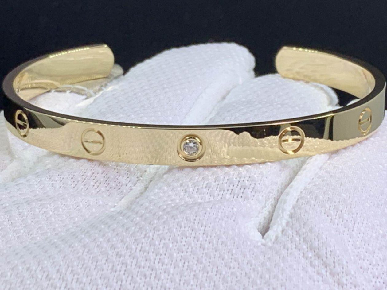 Crd 094835, Custom Made Cartier Open Cuff Love Diamond Yellow Gold