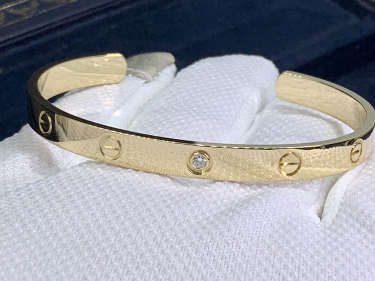 Crd 094835, Custom Made Cartier Open Cuff Love Diamond Yellow Gold ...