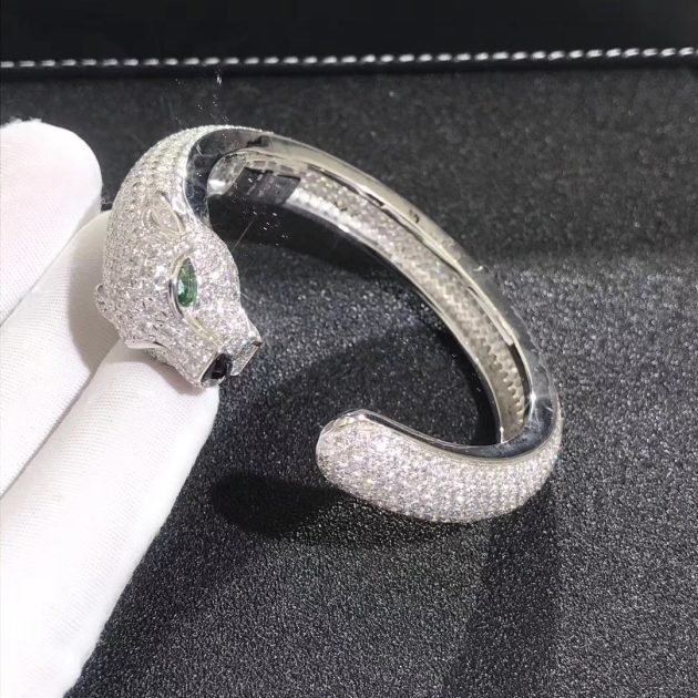 custom made panthere de cartier 18k white gold 16 02ct diamond emerald onyx bracelet h6007417 6209bb04ec467