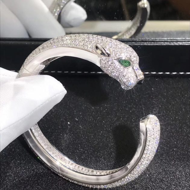 custom made panthere de cartier 18k white gold 16 02ct diamond emerald onyx bracelet h6007417 6209bb080615e