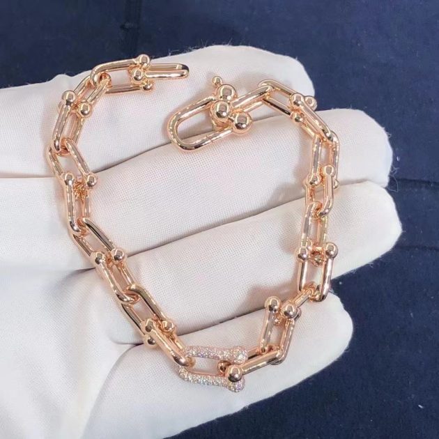 custom made tiffany hardwear 18k rose gold diamonds link bracelet size medium 6209eab49efa3